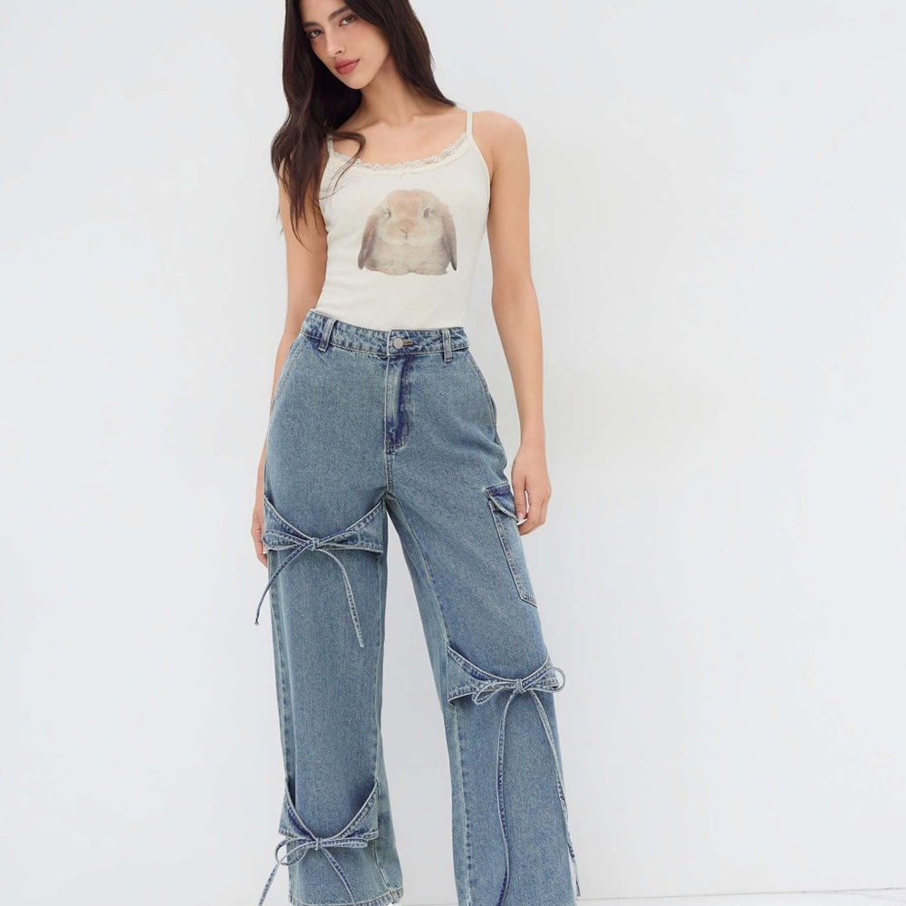 CIDER Denim Low-rise Jeans with Bow Accents NWT! - Picture 3 of 14